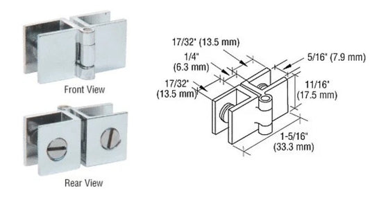 CRL EH72 Chrome Small Set Screw Hinge for 1/4" to 5/16" Glass Pack Of 2